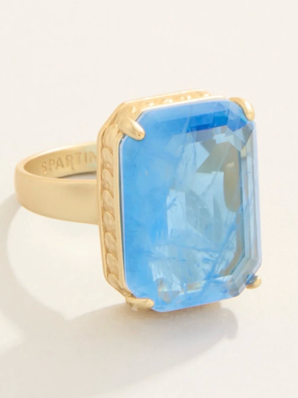NWT Spartina449•Naiad Rectangle Blue Statement Ring-Size 7•18K Gold Matte Gold